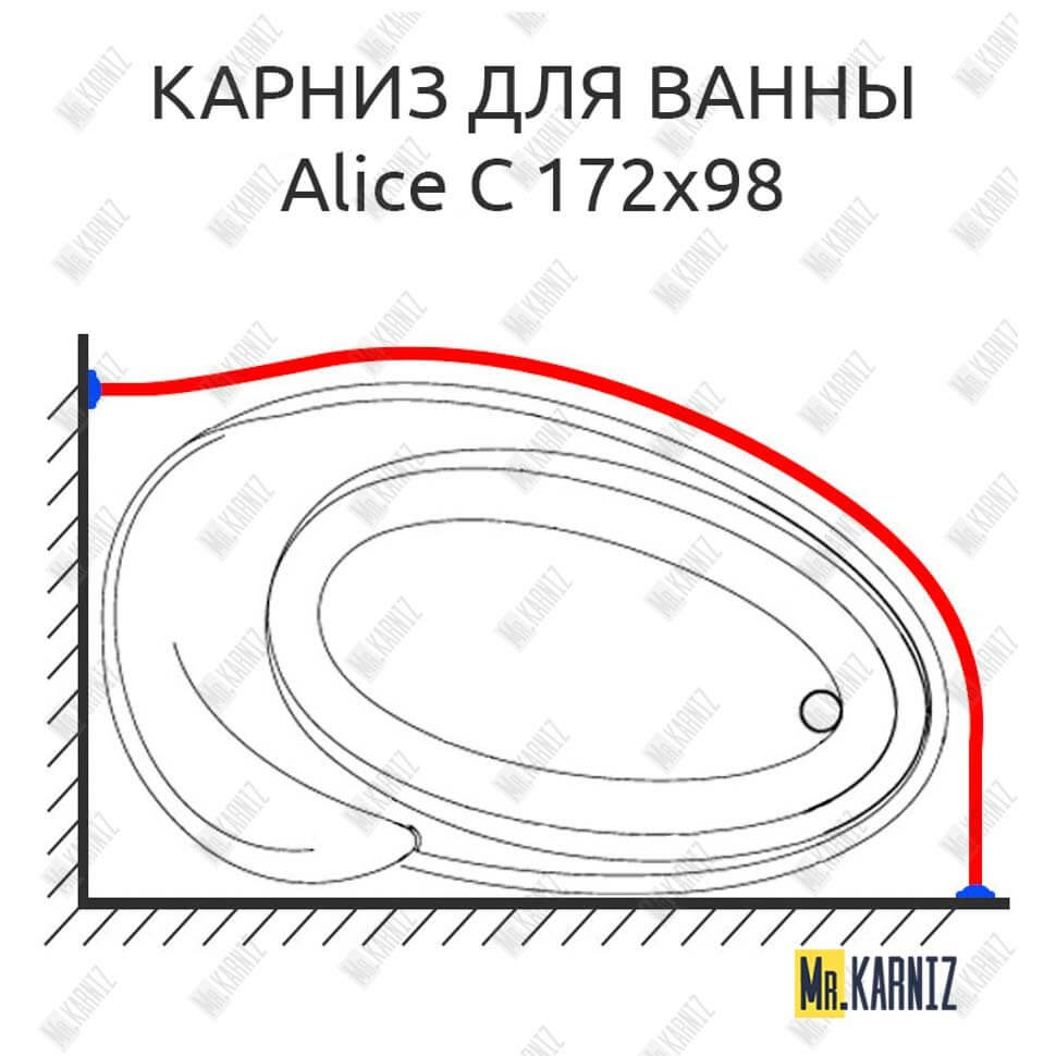 Карниз для ванны Doctor Jet Alice C 172х98 Усиленный 25 мм MrKARNIZ Карниз для ванны Doctor Jet Alice C 172х98 Усиленный 25 мм MrKARNIZ